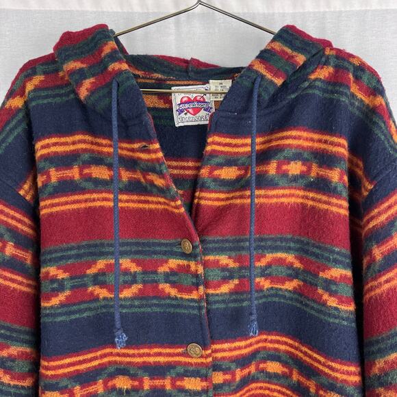 Vintage Southwestern Jacket Oversized Hooded Wool Aztec Western Boho Country - Picture 2 of 7